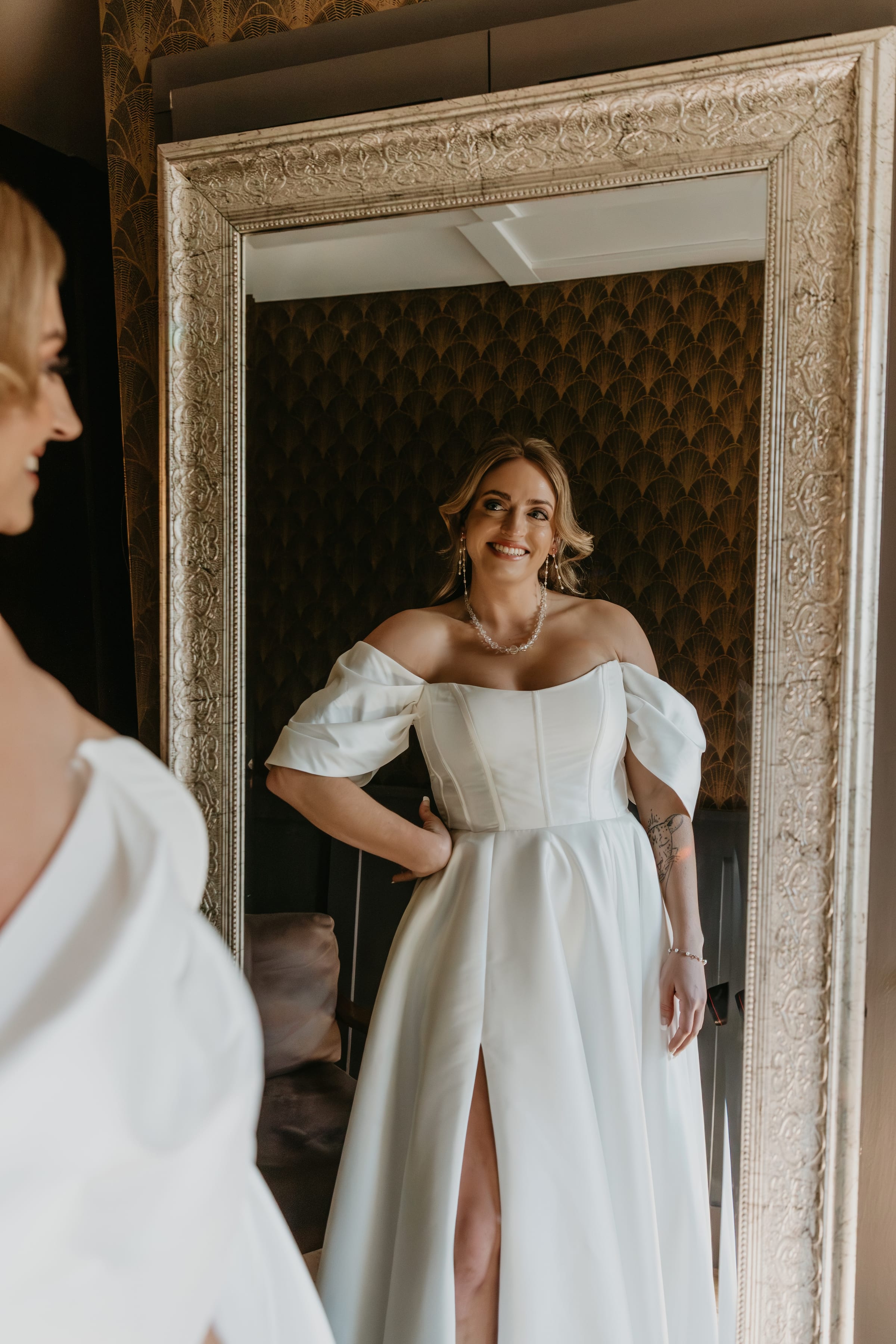 A bride in her dress, ready before the ceremony